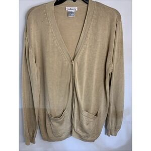 Talbots Long Sleeve Sweater, V Neck Button Down Pockets, Silk Blend Woman's Sz L